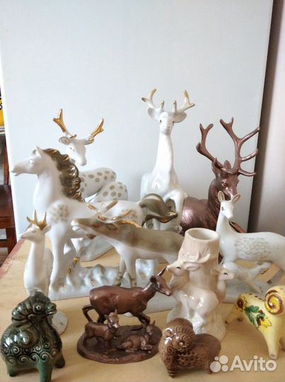 Фарфор,олень,лось,конь,олениха с олененком