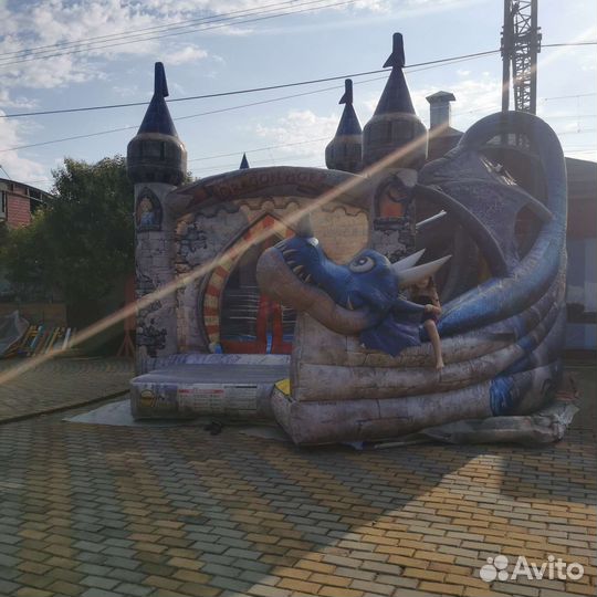 Детский надувной батут с горкой