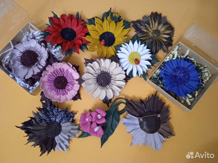 Брошь, украшение из натуральной кожи