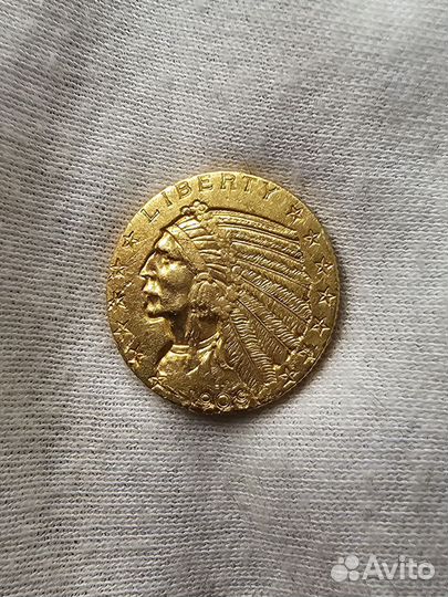 Золотая монета пятёрка С орлом