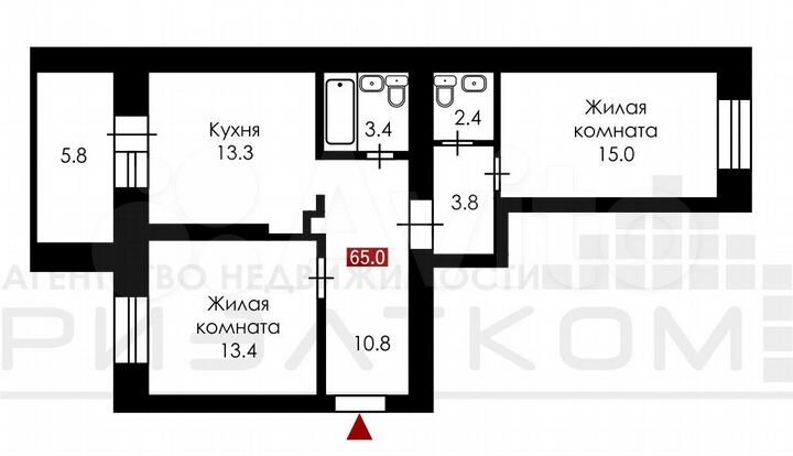 2-к. квартира, 65 м², 3/14 эт.