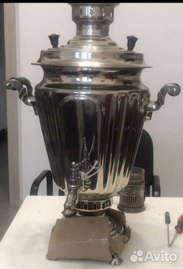Самовар 7 л Поднос царский латунны с орлами 1882 г