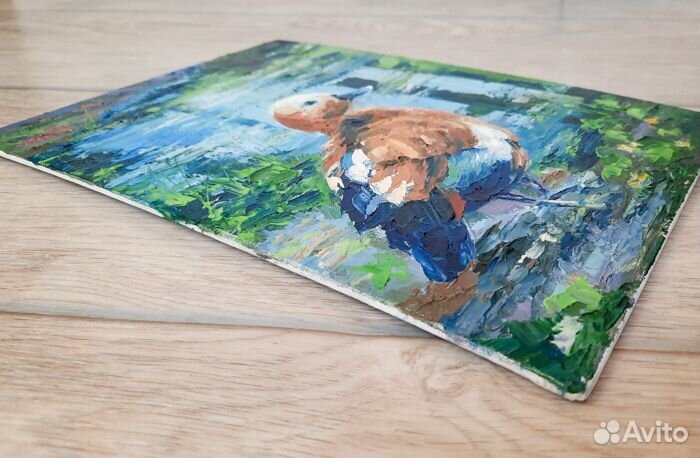 Картина маслом Пейзаж озеро пруд Этюд утка птица