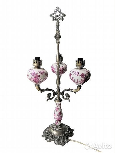 Большая настольная лампа из фарфора. Антиквариат