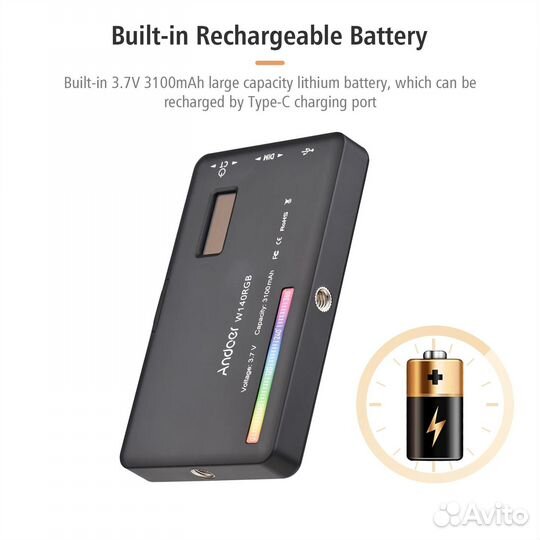 Видео свет цветной Andoer w140 RGB LED новый