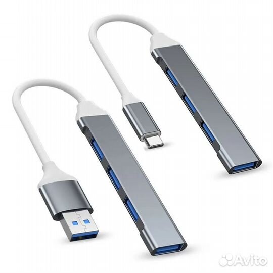 USB-концентратор, USB-A/Type-C, 4 порта