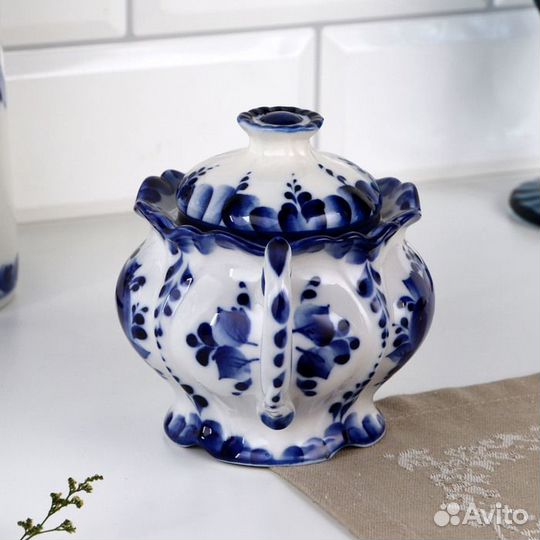 Сахарница 'Цветок', малая 17х10х11,5 см гжель