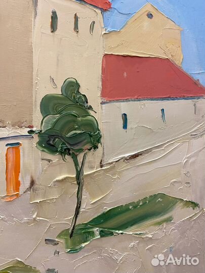 Большая картина маслом на холсте городской пейзаж