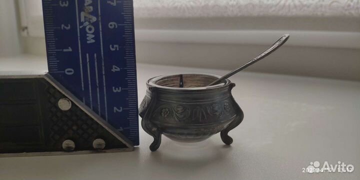 Винтажная мельхиоровая солонка, горчичница