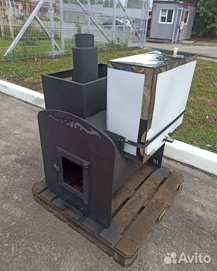 Печь банная на три помещения Гризли, бак справа