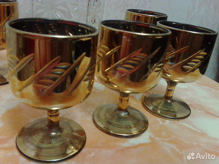 Графин и рюмки 2 комплекта, фарфор и стекло