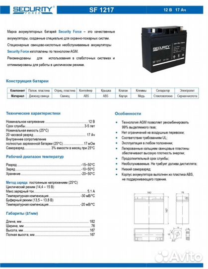 Аккумулятор 12В 17А
