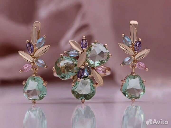 Серьги с кольцом позолоченные с цирконами