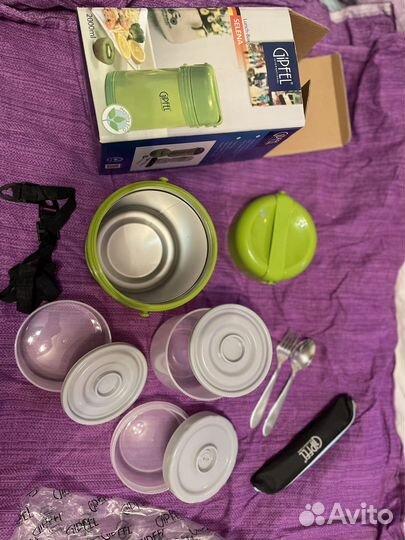 Термос для еды, с контейнерами (3шт) и приборами