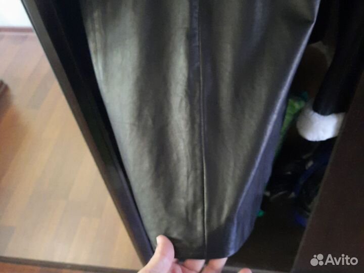 Кожаный плащ тренч мужской