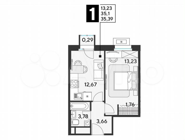 1-к. квартира, 35,4 м², 4/25 эт.
