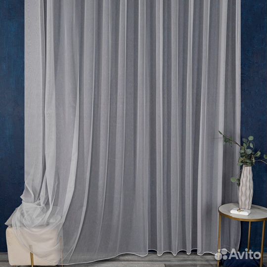 Тюль Бамбук серый готовый на окна пошив