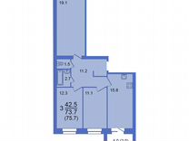 4-к. квартира, 75,7 м², 1/10 эт.