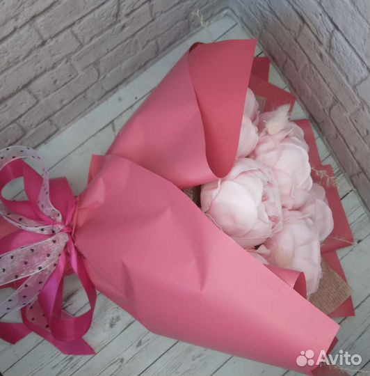 Букет из мыльных цветов,пионы,цветы