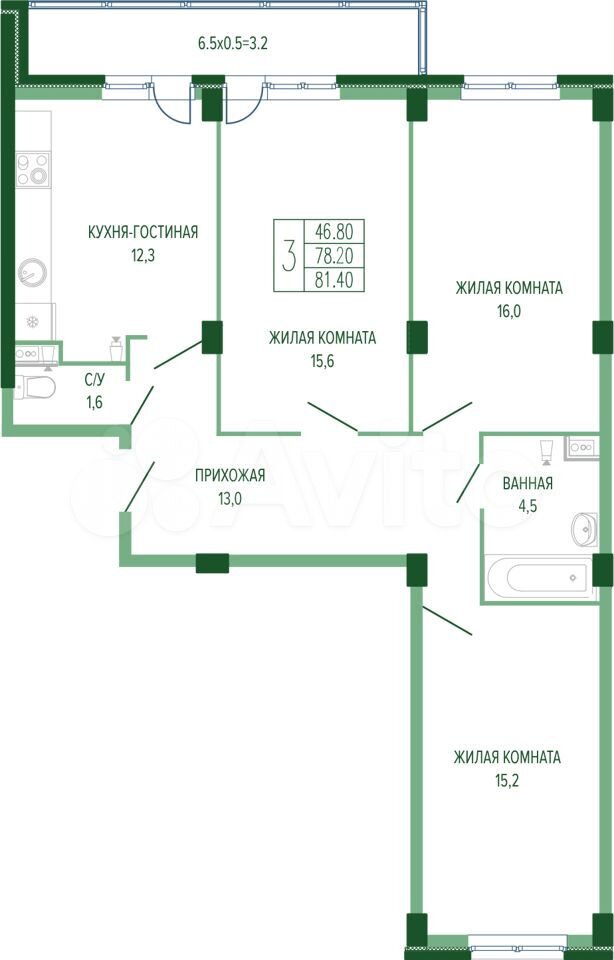 3-к. квартира, 83,6 м², 1/7 эт.