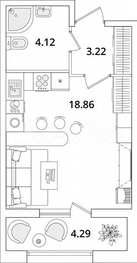 Квартира-студия, 28,4 м², 4/22 эт.
