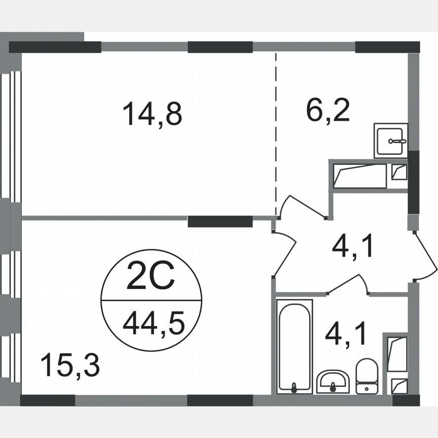 2-к. квартира, 44,5 м², 15/17 эт.