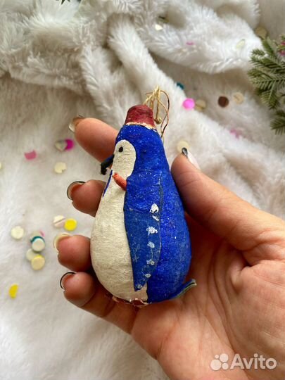 Ватная елочная игрушка пингвин СССР