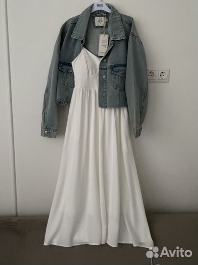 Белое платье хлопок и джинсовка