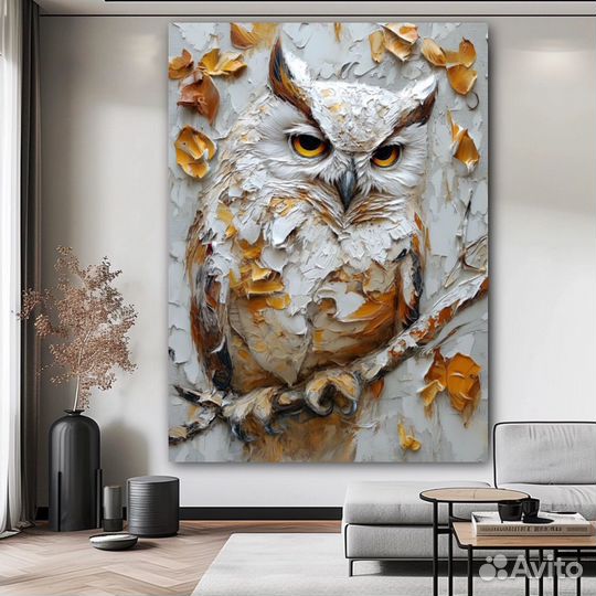 Картины с птицами Белая сова Картины мастихином