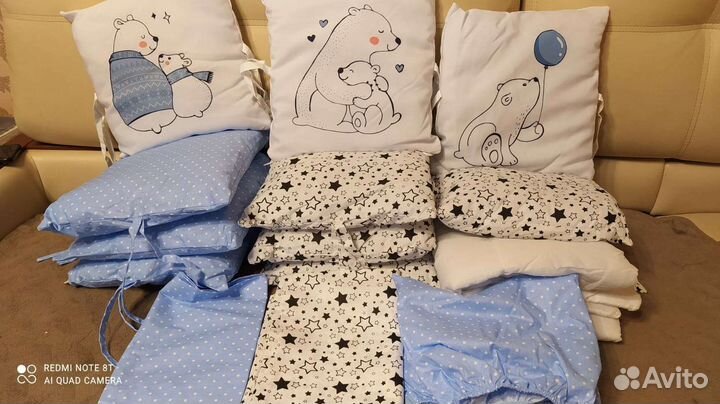 Матрас детский, постельное бельё с бортиками 1600