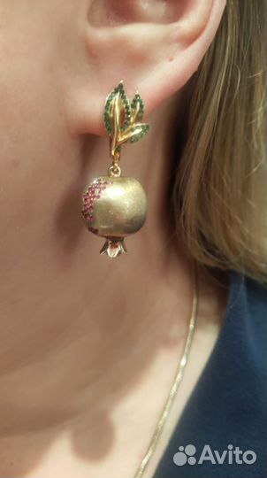 Серьги серебро позолота Гранаты