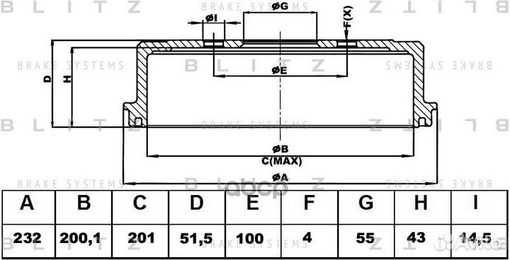 Барабан тормозной зад BT0122 Blitz