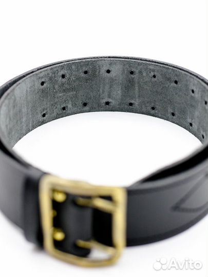 Ремень армейский кожаный, латунь, черный (130)
