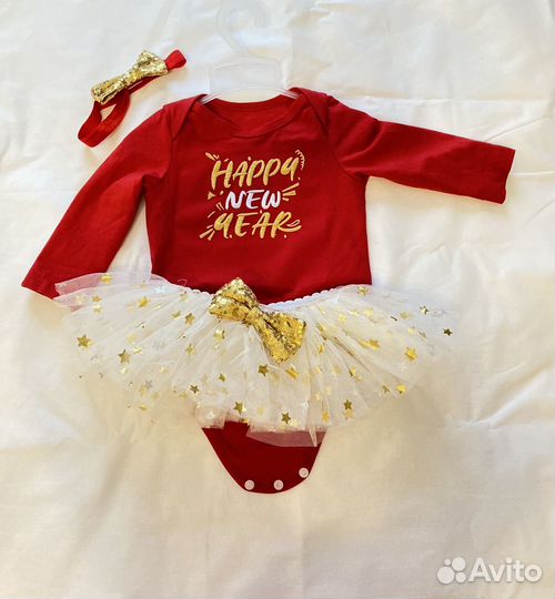 Новогодний костюм на девочку 74 боди с юбкой