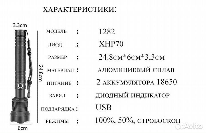 Мощный фонарь XHP70