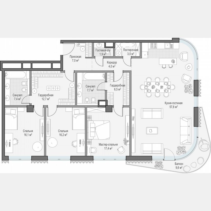 3-к. квартира, 278,4 м², 9/14 эт.
