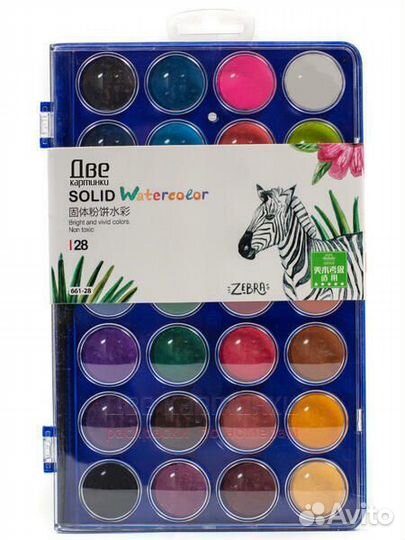 Акварель в палитре с кисточкой, 28 цветов 