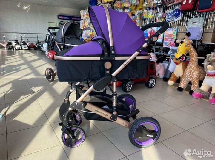 Детская коляска Wisesonle 3 в 1 фиолетовая
