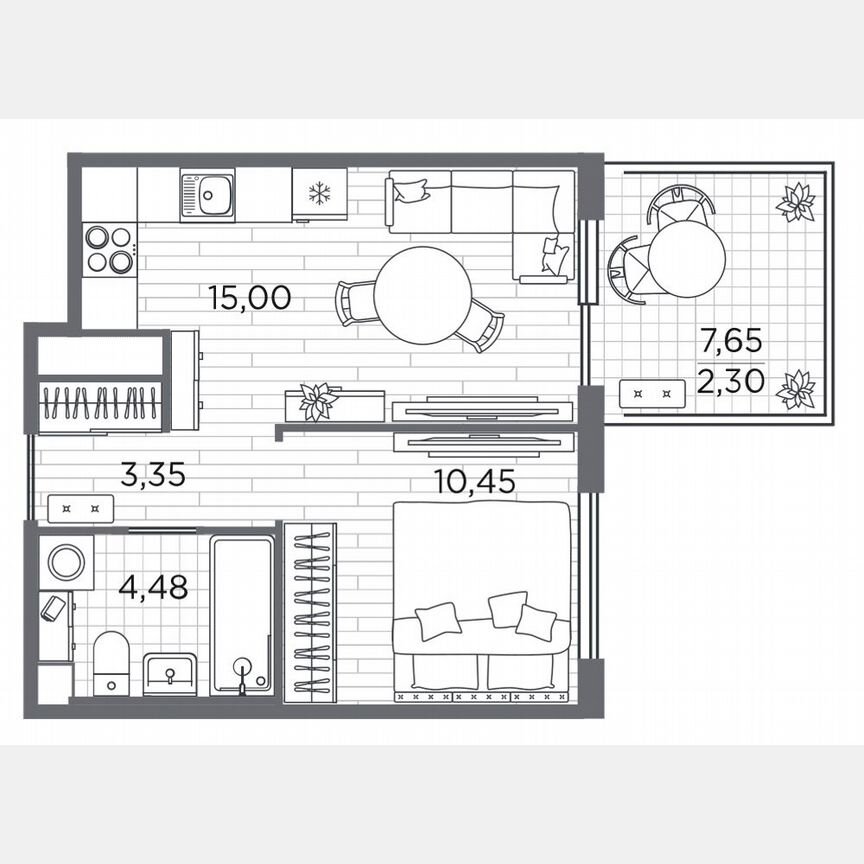 1-к. квартира, 35,6 м², 1/5 эт.