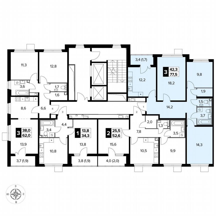 3-к. квартира, 77,9 м², 14/15 эт.