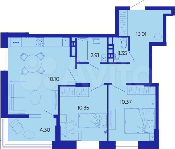 2-к. квартира, 60,4 м², 11/19 эт.