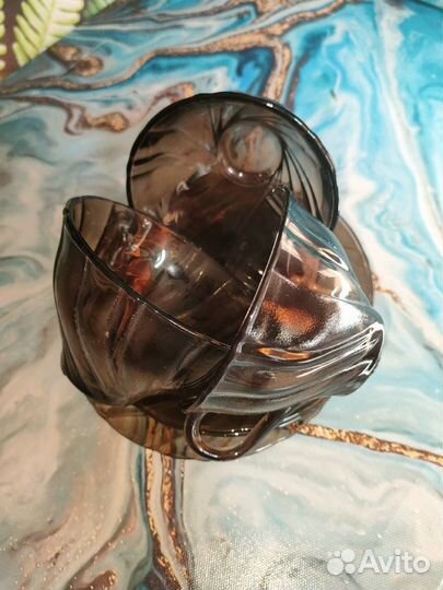 Чайная пара Франция темное стекло 6 шт