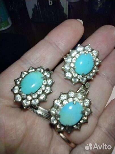 Серги кольцо бирюза винтаж серебро