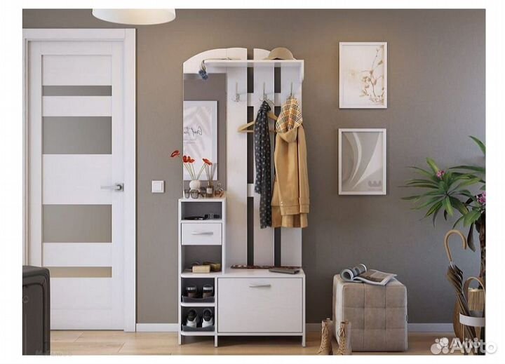 Прихожая с вешалкой и зеркалом Мила белое дерево