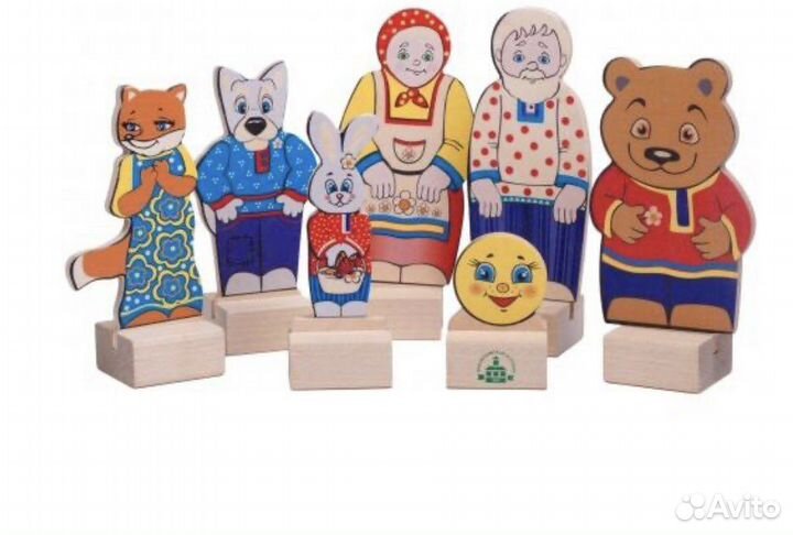 Деревянные персонажи из сказки колобок