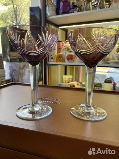 Винтажные бокалы цветной чешский хрусталь
