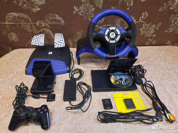 Игровая приставка sony playstation 2+руль и педали
