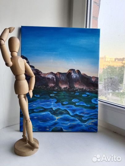 Картина акрилом. Горное озеро