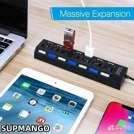 USB-концентратор 4 порта с выключателями и индикац