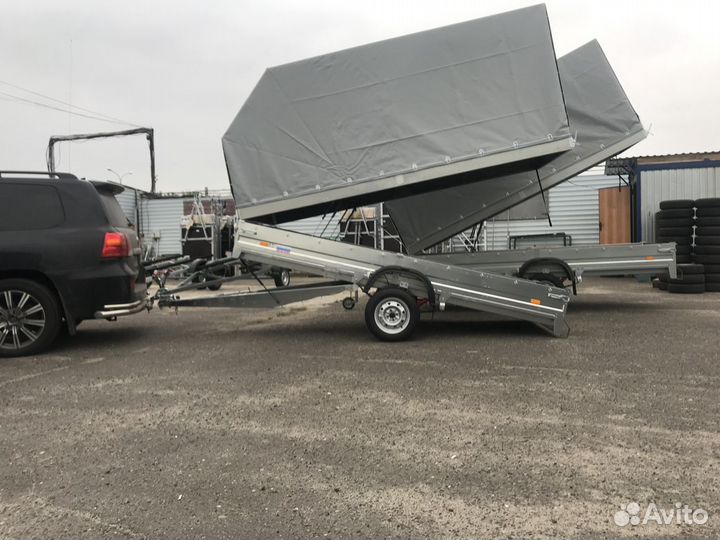 Снегоходный прицеп с гидроподъемом тента